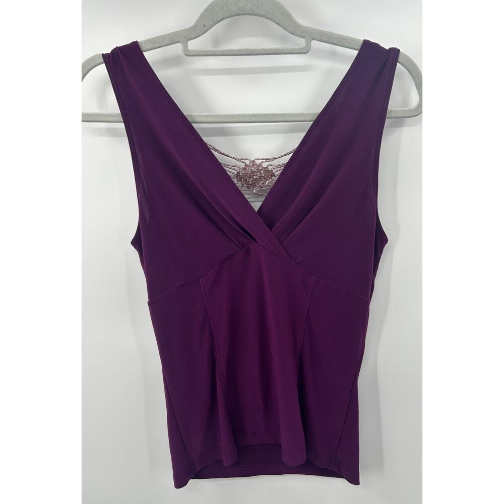 Y2K Moda International Purple V Neck Top Beaded Drape Stretch Tank S Coquette